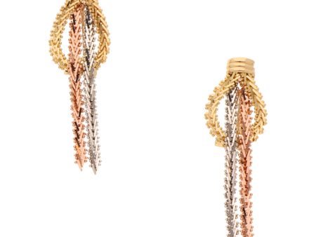 Aretes boleados con colgantes en oro tres tonos 18 kilates. Fashion