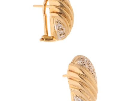 Aretes acanalados con diamantes en oro amarillo 14 kilates. Online