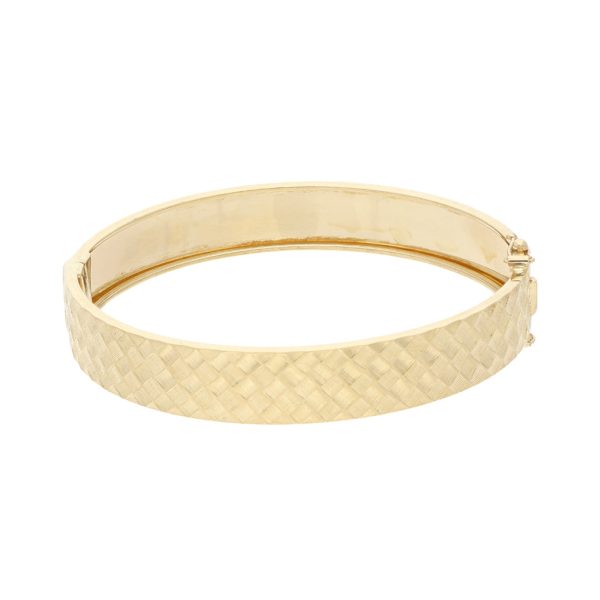 Pulsera de arillo ovalada articulada labrada en oro amarillo 14 kilates. For Discount