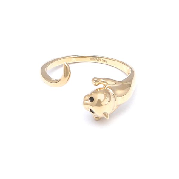 Anillo abierto motivo felino con sintéticos en oro amarillo 14 kilates. Online Sale