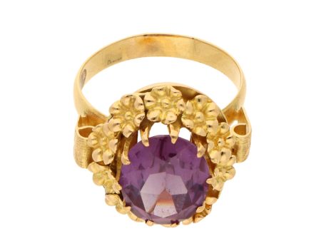 Anillo calado con aplicaciones motivo floral y sintético en oro amarillo 18 kilates. Online Hot Sale