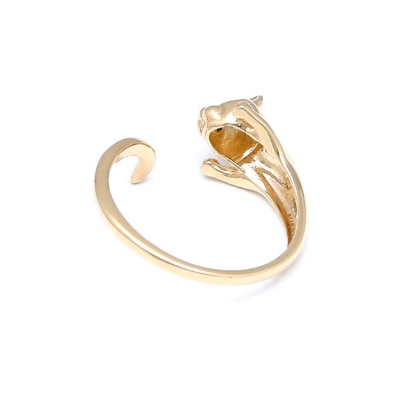 Anillo abierto motivo felino con sintéticos en oro amarillo 14 kilates. Online Sale