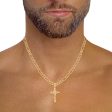 Collar de tres eslabones por uno en oro amarillo, crucifijo diseño especial con sintéticos en oro tres tonos 14 kilates. Online Hot Sale