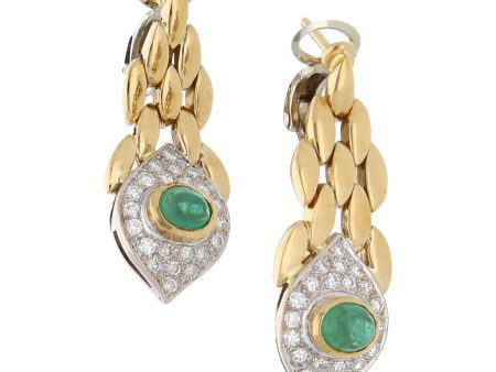 Aretes articulados con diamantes y esmeraldas en oro dos tonos 18 kilates. Supply