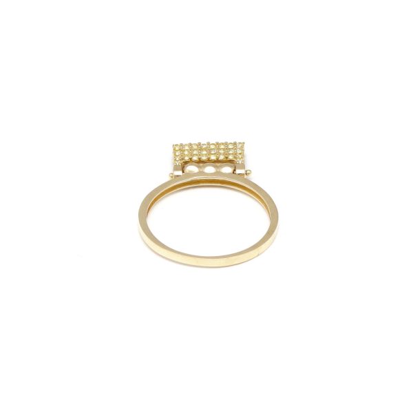 Anillo copete de dos vistas con sintéticos en oro amarillo 14 kilates. For Discount