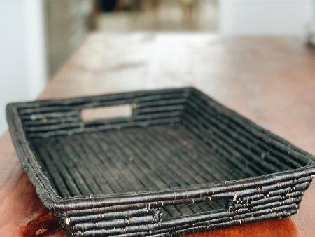 Black Raffia Tray on Sale