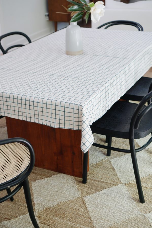 Block Print Grid Tablecloth Fashion